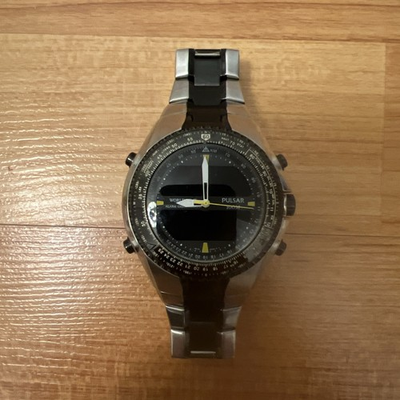 #ad Pulsar Mens Watch Pilot World Time Alarm Chronograph NX14 X001 As Is $70.00