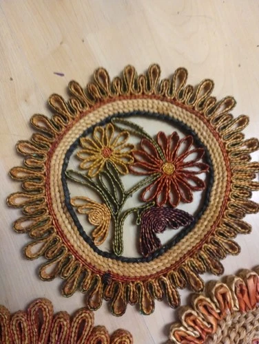 5 Vintage Raffia Trivet Straw Hot Pad Woven BOHO  Wall Hanging  image 7