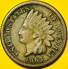 1863 U.S. INDIAN HEAD CENT COPPER PENNY COIN (XF-Extra Fine), Full "LIBERTY."