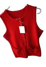 Button Up Sweater Vest Red With 2 Front Pockets