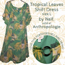 Anthropologie Naif sz L Tropical Leaves Shift Dress - Green/Yellow Palm Print