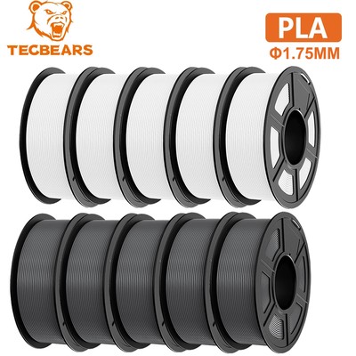 TECBEARS PLA 10KG 3D Printer Filament 1.75mm Entry Level No Clogging White&Gray