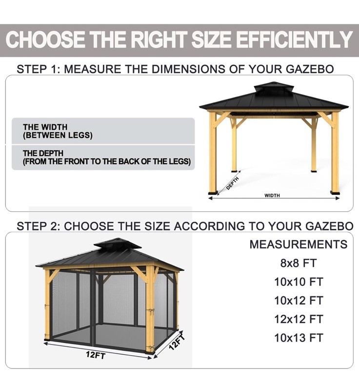 12x12 Ft Gazebo Netting Universal 4 Panel Mesh Screen Wall With Zipper
