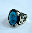 Heavy 925 Sterling Silver Ring,Premium Natural Turquoise Gemstone,10g,Size 9 US