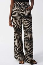 Joseph Ribkoff Black/Dune Tropical Print Side Slit Wide Leg Pants 251085