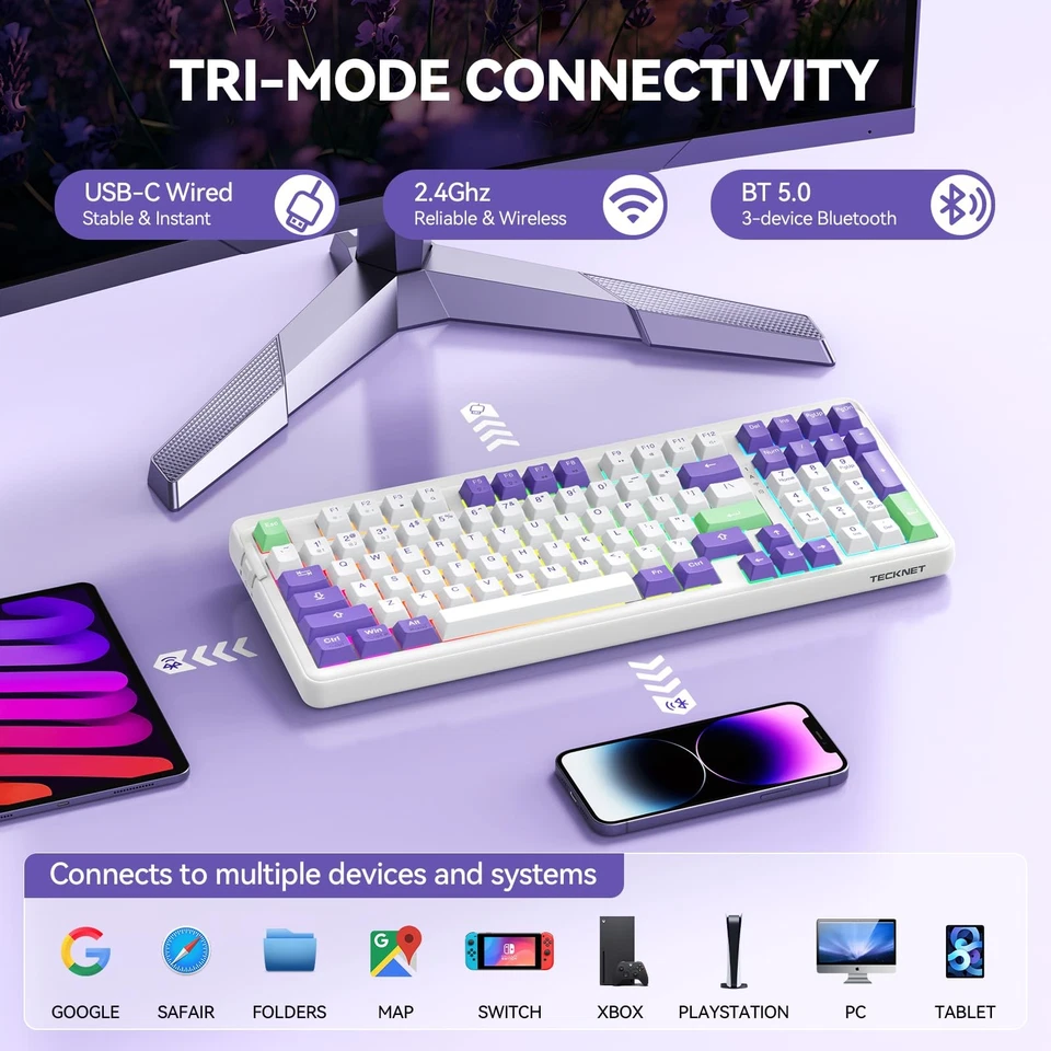 Mechanical Gaming Keyboard,Tri-Mode Bluetooth/2.4GHz/USB-C Custom Creamy Keyb... - Image 3 of 4