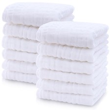 12 Pack Muslin Baby Washcloths - Large 12'' by 12'' - Ultra Soft 100 Cotton