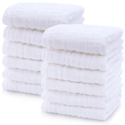 12 Pack Muslin Baby Washcloths - Large 12'' by 12'' - Ultra Soft 100% Cotton
