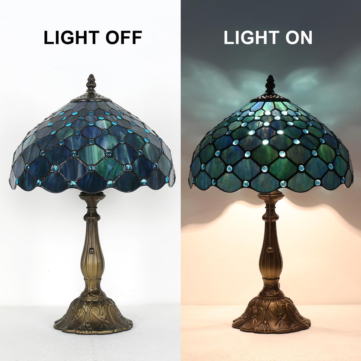 Tiffany Style Table Lamp,Sea Blue Pearl Table Lamp,12X12X19 Inch