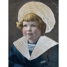 Antique Ephemera Litho Postcard Embossed Little Boy Blue Sailor Outfit Germany