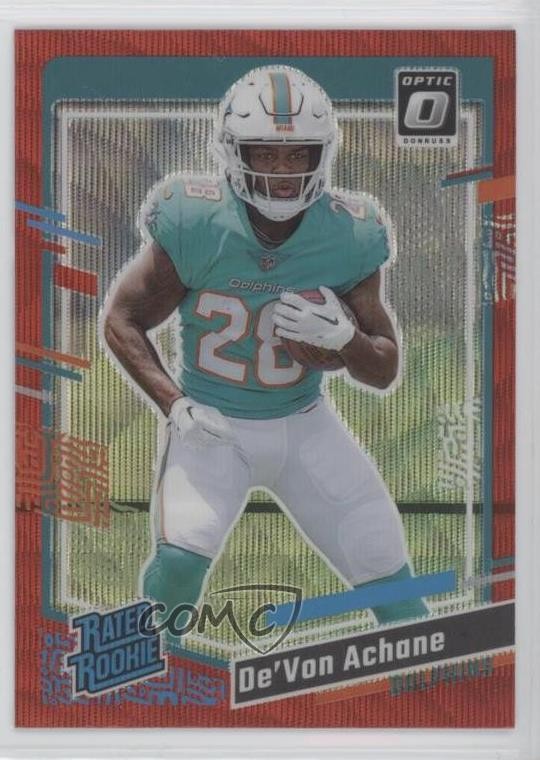 2023 Donruss Rated Optic Preview Red Wave Prizm De'Von Achane Rookie RC 16rk