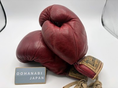 Winning Boxing Gloves 8oz RED Vintage Old Logo Lace up Used Japan