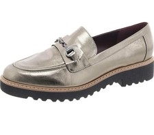 Franco Sarto Colette Pewter Metallic Vegan Leather Horse Bit Loafer Shoes