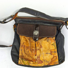 Borsa a tracolla media Alviero Martini 1A Classe stampa mappa marrone nera zip a scatto