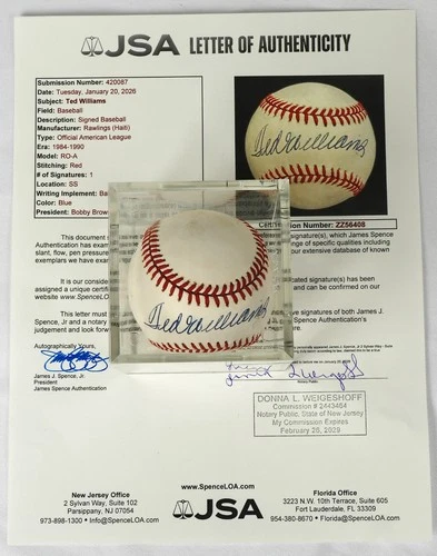 Ted Williams Signed Autograph OAL Official American League Baseball w/ JSA LOA