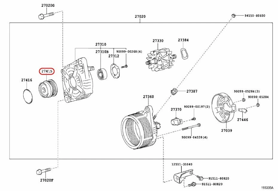 Polea alternador OEM TOYOTA 27415-0W131 para LEXUS 4RUNNER FJ CRUISER Foto 3 de 4