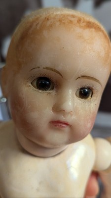 poupée ancienne attribuée a Kestner 36 cm vers 1875 en cire robe d