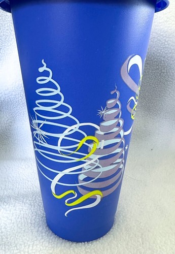Vaso de viaje Starbucks taza fría con tapa pajita Venti azul con remolinos reutilizable - Imagen 4 de 8