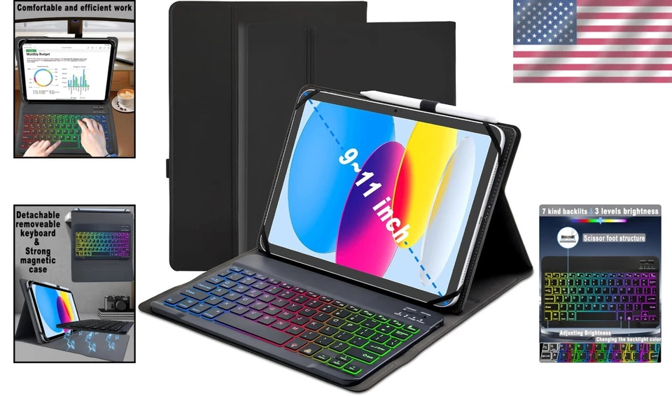 Sleek Universal Tablet Case with Colorful Backlit Keyboard & Adjustable Angles - Image 2 of 4