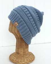 Women Men Blue Knit Baggy Beanie Hat Winter Ski Slouchy Skull Cap Warm Winter L