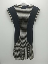 Vintage Vincci Fashion Black Striped Mermaid Dress Womens Size 36