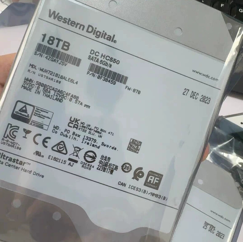 Western Digital 0F38459 DC HC550 容量18TB WD Ultrastar DC HC550 WUH721818ALE6L4 0F38459 18TB SATA 3.5