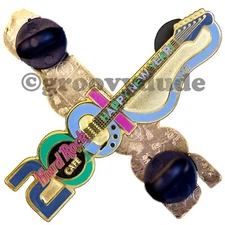 2001 Hard Rock Cafe - Miami Guitar Pin - Happy New Year - Blue Strap - HRC #5833