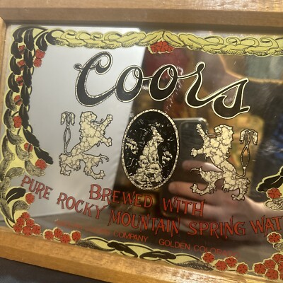 Vintage Coors Beer Mirror Bar Sign Brewed Pure Rocky Mountain