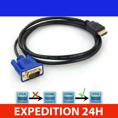 Câble Adaptateur HDMI vers VGA 1,8M 1080p HDTV - Photo 1/4