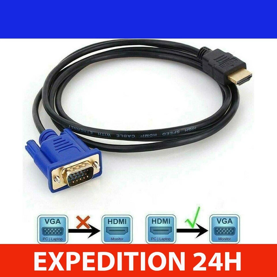 Câble Adaptateur HDMI vers VGA 1,8M 1080p HDTV