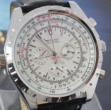 Jaragar Automatic Stainless Steel Leather Strap Skeleton Sports Watch - New