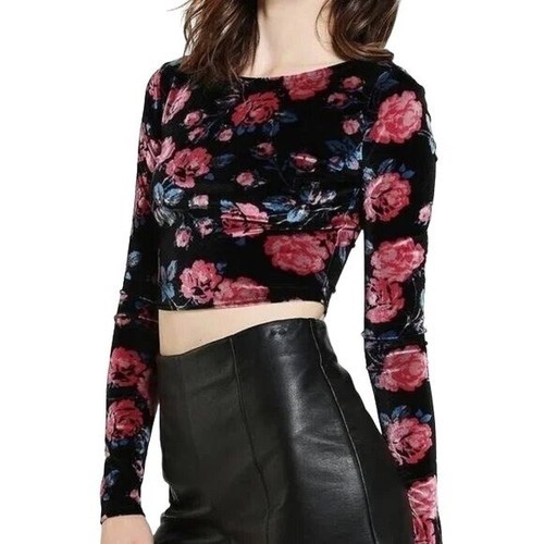Urban Outfitters Kimchi Blue Black Floral Velvet Crop Top Size M eBay