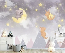 3D Cute Koala Moon G3755 Wallpaper Wall Murals Removable Self-adhesive Honey