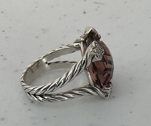 DAVID YURMAN STERLING SILVER/MORGANITE/DIAMONDS ON POINT RING! SIZE 6.5 - Picture 3 of 10