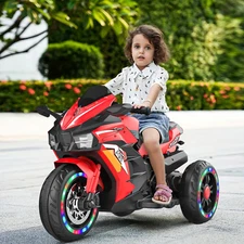 Kids 3 Wheels Electric Motorcycle 12V Battery Powered Ride on Toy LED Lights Red