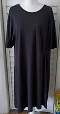 Soft Surroundings Signy Midi Dress Black Gathered Side 3/4 Sleeve Pima Cotton 2X