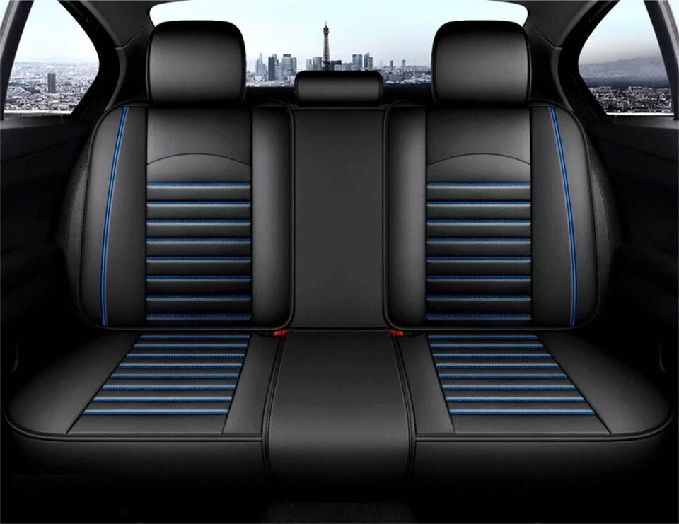 Blue Black PU Leather Full Set Seat Covers For Skoda Enyaq Octavia Kamiq Kodiaq Foto 3 de 4