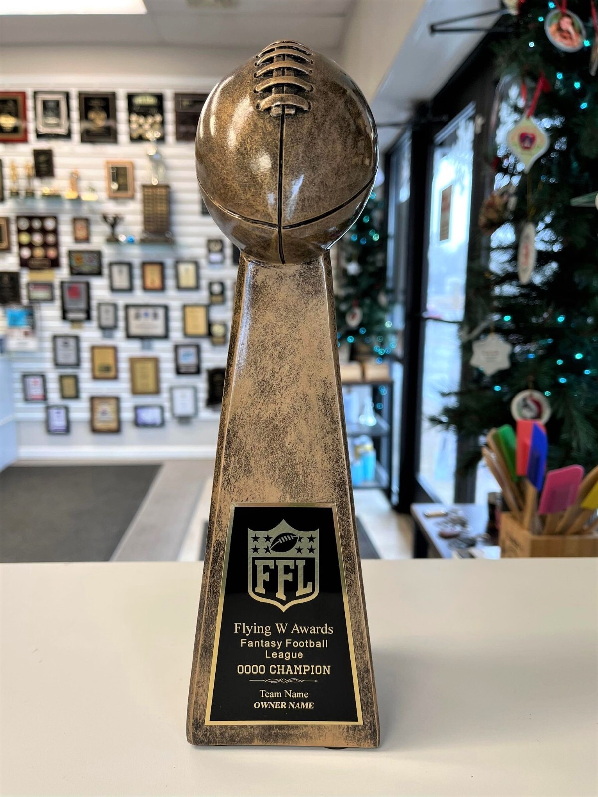 FANTASY FOOTBALL TROPHY LOMBARDI REPLICA GOLD 4 SIDED 12 inches RESIN M