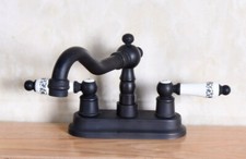 Black Oil Rubbed Bronze Deck Mount 4" Kitchen Sink Bathroom Mixer Tap Faucet