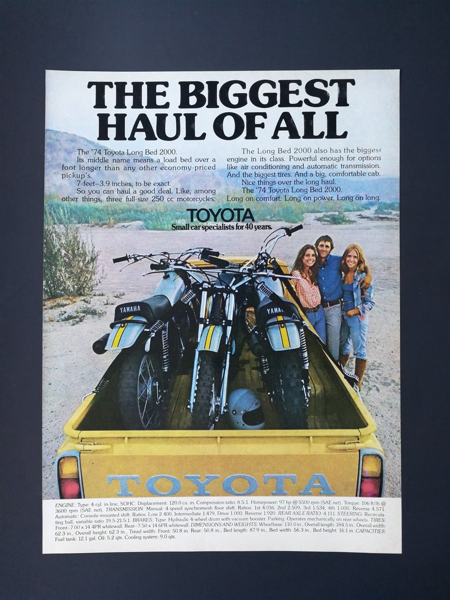 Vintage 1974 Toyota Long Bed 2000 Truck Yamaha Motorcycle Full