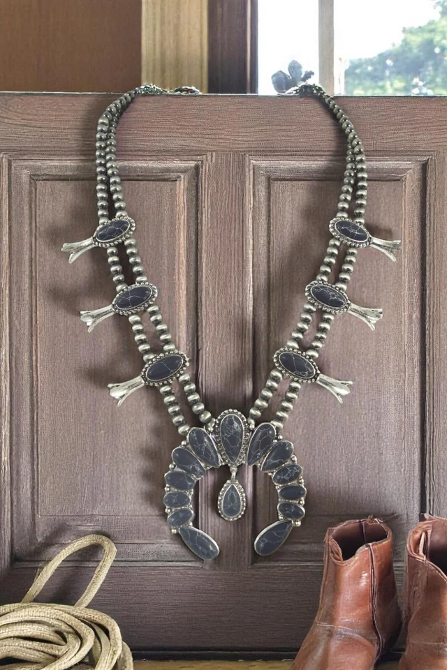 Colar Pingente Western Squash Blossom Naja Olho de Gato Contas – Joias Boho de Verão - Imagem 3 de 4