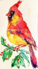 original Watercolor painting red Christmas cardinal bird Art Lover unique gift