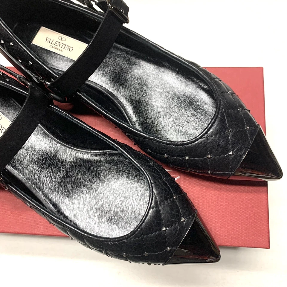 NUEVO Valentino Garavani Rockstud Spike Mary Jane Zapatos planos acolchados Talla 38,5 Negro Foto 3 de 4