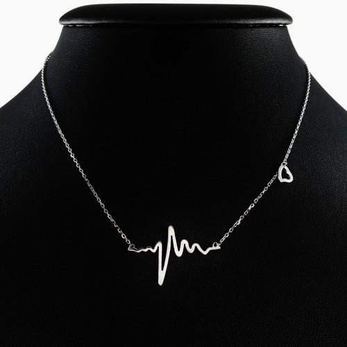 apop nyc Pink Silver Heartbeat EKG HeartRate Pendant Necklace 16 in   17 in (rose goldtone 925 silver): Beat Necklace