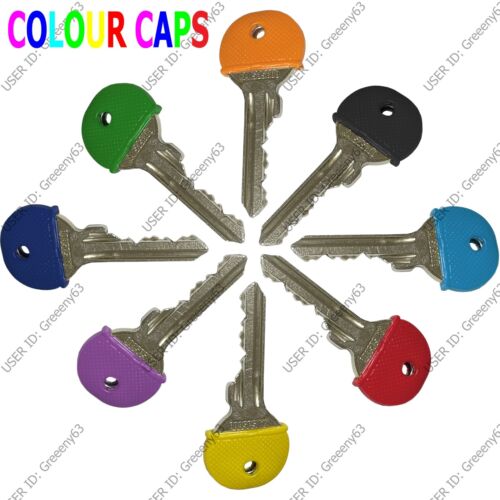 10 x Coloured Key Top cover Caps Assorted Head Covers ID Tag Cap Ring Keyring - Photo 1/4