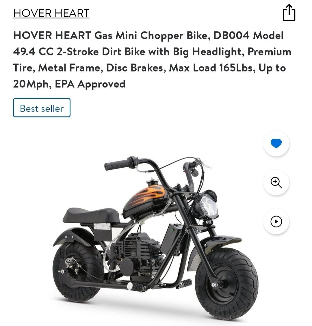 Hover Heart gas mini chopper bike 2-cycle black with red