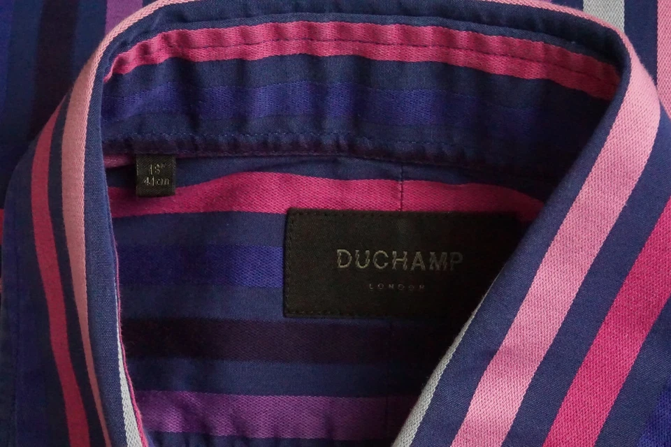 Duchamp London Bright Pink Purple Blue Striped Cotton Dress Shirt Sz 16 - Image 2 of 4