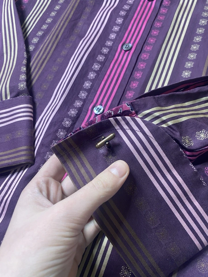 Camisa Ted Baker con cuello abotonado para hombre talla 16/40,5 oro rosa rayas latón Foto 3 de 4