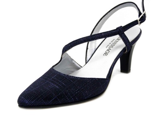 Sling Back in Tessuto Glitter Blu 37 Tacco Medio 7 cm Made in Italy VERNISSAGE - Picture 3 of 5