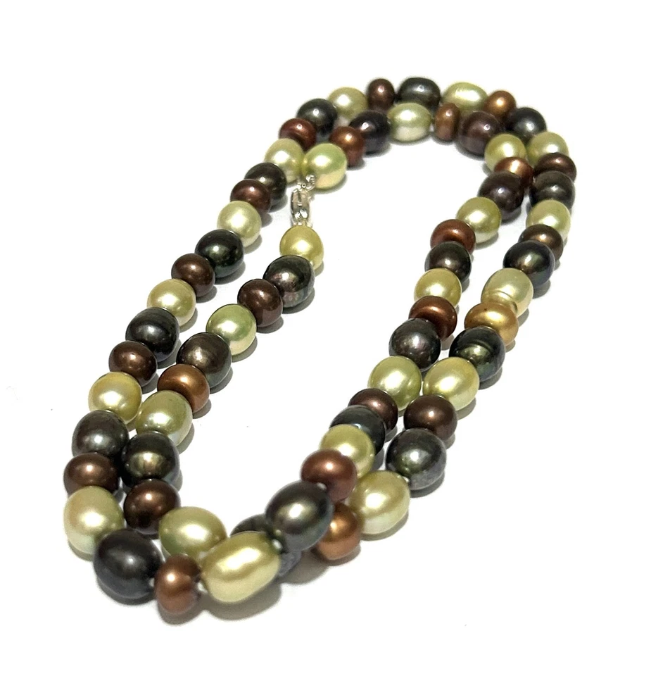 Hand Knotted 7.5 x 10mm Iridescent Multidcolors Cultured Oval Pearl 24" Necklace - Image 2 of 4